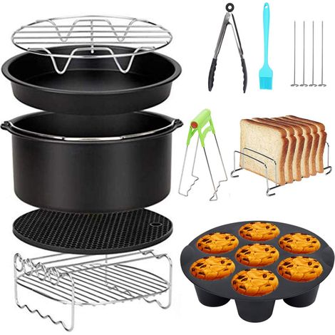 Inch Accessoires De Friteuse 10 Pièces Pour Gowise Phillips Cozyna Airfryer XL 3.8QT-5.8QT, Cadeau Supplémentaire 4PCS Aiguille Barbecue(Black 10 PCS) - DKSFJKL (1/5)