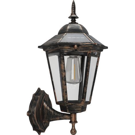 Applique solaire murale vintage étanche IP65 – Détecteur de mouvement – 3 modes d'éclairage – Panneaux solaires à 3 côtés – 1200mAh (1/5)