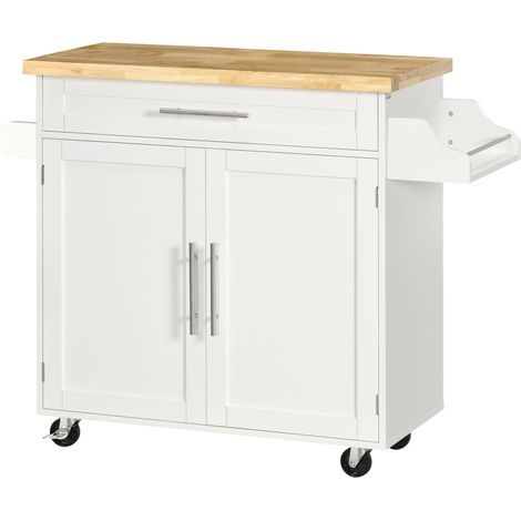 Chariot de cuisine pliable blanc pour salon cuisine/chariot service/îlot cuisine, étagère épices, porte-serviettes, (1/5)