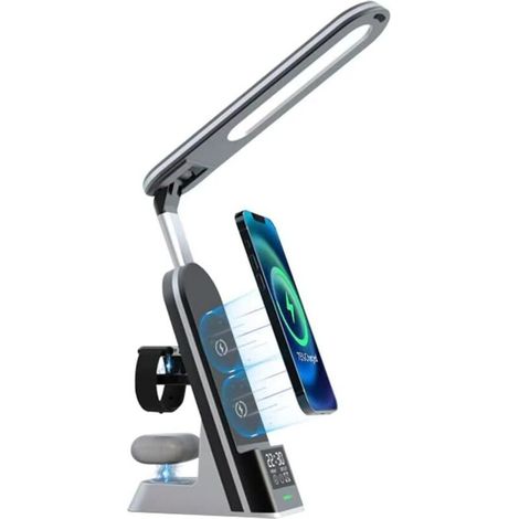 Lampe de bureau LED Lampe de bureau avec protection des yeux Lampe de bureau avec chargement sans fil et port de chargement USB Minuterie tactile pliable avec contrôle des yeux