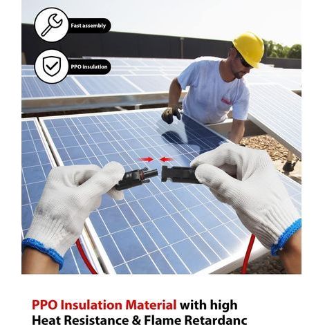 2 Câble Solaire, Connecteur Photovoltaïque Mâle Femelle, 4 mm² Cuivre Étaminé, IP68 Anti-UV, Panneau Solaire (1/5)