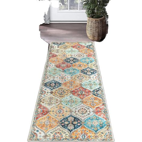 Alfombra de pasillo con estampado geométrico y base antideslizante, estilo F, 60x230cm. (1/2)