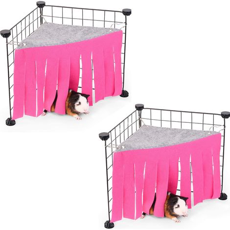 Abri d'angle pour petits animaux - Abri cachette en polar et tissu non tissé avec crochets en acier inoxydable - Pour cobaye hamster chinchilla lapin rat - 2 pièces