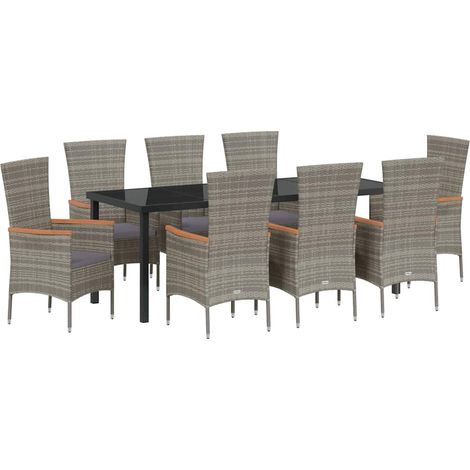 Maison Exclusive - Set da Pranzo per Giardino con cuscino 9 pcs Grigio