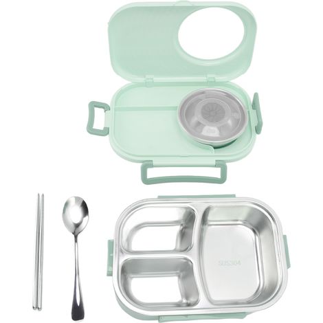 Boîte à bento isotherme 1450 ml en acier inoxydable, compartiments double couche, idéale pour les étudiants (vert). (1/5)