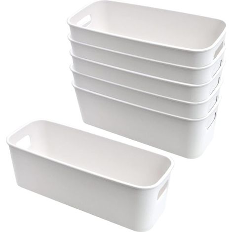 Paniers et Boîtes de Rangement 6Pcs Boîtes de Rangement Plastique 24x9x8 cm Panier Rangement Cuisine Étroit avec Poignée Empilable Rangement Placard Salle de Bain Bureau (1/4)
