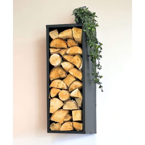 Dandibo – Étagère porte-bûches murale 80 cm 96542 – Métal noir avec revêtement en poudre – Design compact pour petits espaces – Montage facile