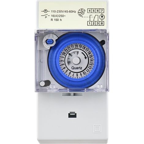 Minuterie mécanique 24h AC 110-230V programmable 30 min intervalle 48 cycles ON/OFF interrupteur relais rail DIN ABS gris 54x68x110mm (1/5)