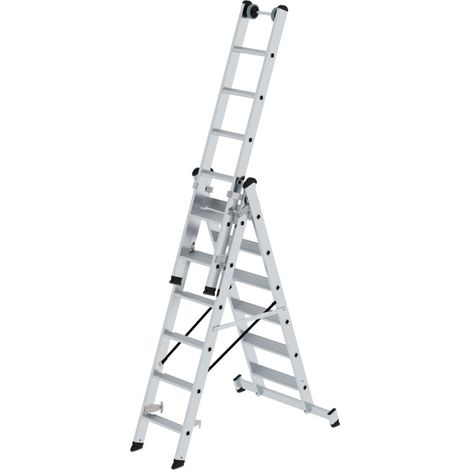 MUNK Stufen- Mehrzweckleiter mit Wandlaufrollen und Nivello® Traverse 3x6 Stufen (1/5)