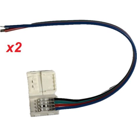 Kit de 2 connecteurs d'alimentation pour bandeau LED RGB flexible largeur 10mm précablés 4 fils (R-V-B-N) IP20 TRAJECTOIRE (1/2)