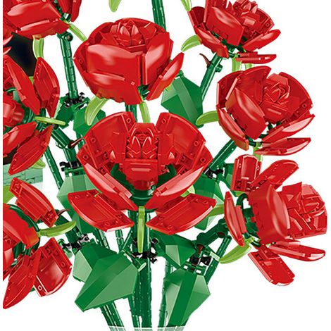 Blumenstrauß-Bausteinset, exquisiter, wunderschöner Blumenstrauß aus Bausteinen, neun Rosen, ideales Valentinstagsgeschenk (1/5)