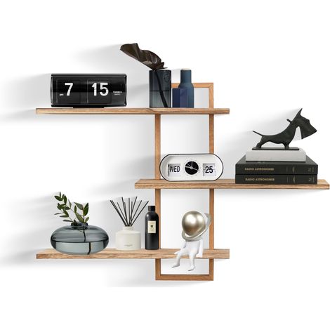 Étagère murale à 3 niveaux - Étagère flottante décorative pour le rangement et la présentation - Étagère en bois pour salon, chambre à coucher, bureau à domicile - Grande taille - 57 cm - Naturel (1/5)