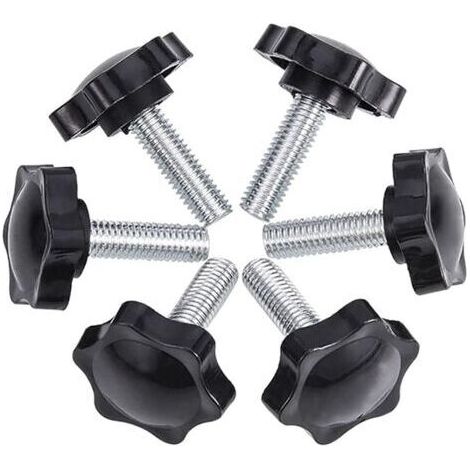 Lot de 6 vis à oreilles M8 – Acier au carbone avec tête en plastique – 50mm longueur, 44mm diamètre – Filetage étoile pour ajustement facile