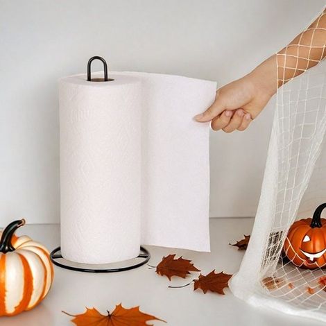 Soporte metálico para toallas de papel，13,5 x 13,5 x 26 cm，Soporte para toallas de papel y film transparente，Modelo independiente (1/5)