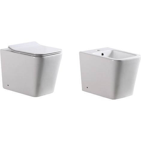 Juego de sanitarios escuadrados de piso set inodoro bidet cerámica mod. Ideal (1/5)