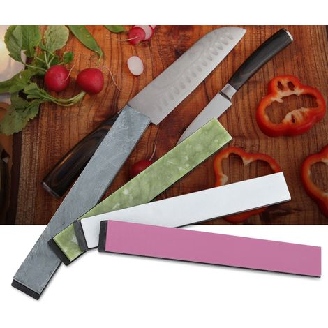 Ensemble de 4 pierres à aiguiser colorées avec support pour affûtage de couteaux - Aiguiseur à angle fixe (1/5)