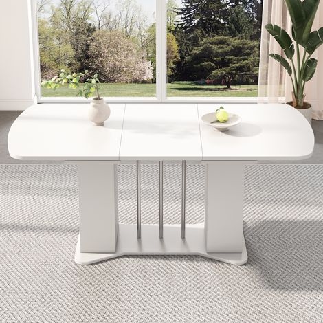 Table à manger extensible 120/160 x 80 cm pieds métal argentés plaqués. Avec rangement moderne adapté 4 à 6 personnes.