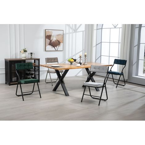 DESMIU Chaise de salle à manger pliante Lot de 2 avec Assise Rembourrée et Dossier Ergonomique, en Acier, Bleu (1/5)