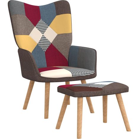 Chaise de relaxation avec repose-pied Patchwork Tissu 4 (1/5)