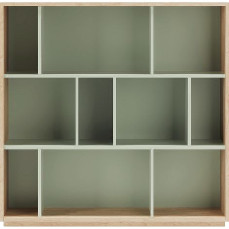 Estantería librería, colección NACK, con 3 niveles de altura en melamina color roble-verde