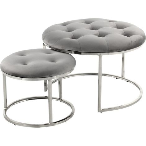 Set di 2 pouf Myla in velluto grigio e argento (1/3)