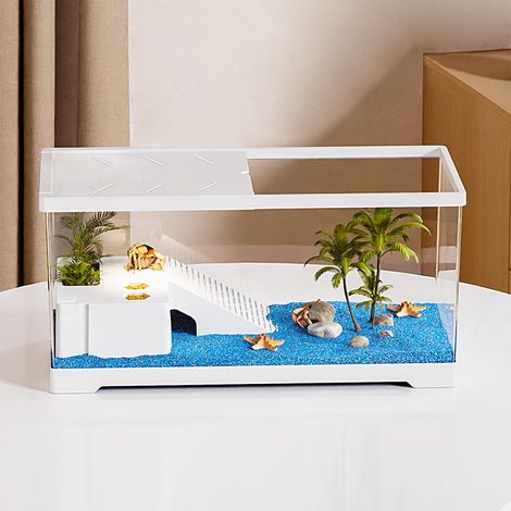 Aquarium pour Tortues Bac à Tortue avec Plateforme de Bronzage et Zone d'Évasion Rampe de Clapotis pour Petits Reptiles et Crabes Ermites (1/5)
