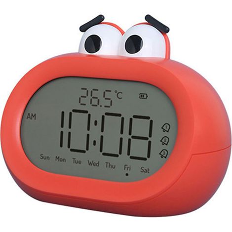 Réveil enfant avec veilleuse LED rouge, motif dessin animé mignon et intelligent, fonctionnant à piles. Fonctionne avec de jolies piles.