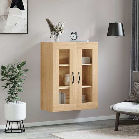 Meuble de Rangement Mural en Bois d'Ingénierie, Style Chêne Sonoma, 69.5 x 34 x 90 cm, Armoire Suspendue pour Salon et Cuisine (1/5)