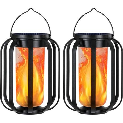 Luci solari impermeabili per esterni (confezione da 2) Fiamme lampeggianti + anello per appendere Lanterna da giardino / Decorazione da cortile / Lampada da tavolo / Illuminazione festiva per (1/5)