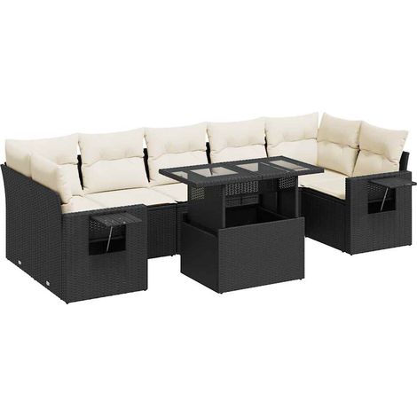vidaXL Salon de jardin 8 pcs avec coussins noir résine tressée (1/5)