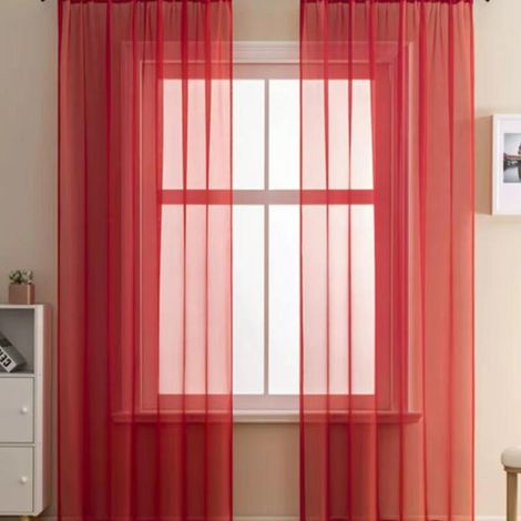 Dos cortinas semitransparentes perforadas, ligeras y transpirables, ideales para decorar dormitorios, salones, etc., de 140 x 230 cm, color rojo oscuro. (1/5)
