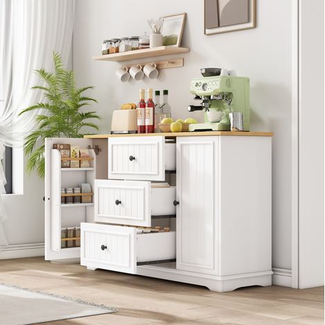 Sideboard 126x40x86 cm weiß aus MDF mit 3 Schubladen und verstellbaren Einlegeböden (1/5)