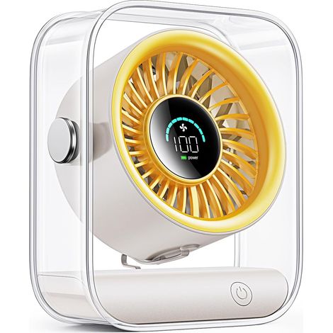 Display a LED, ventilatore da scrivania portatile per camera da letto, casa, giallo, rotazione a 91°, flusso d'aria turbo, viaggi e campeggio, raffreddamento personale silenzioso USB (1/5)