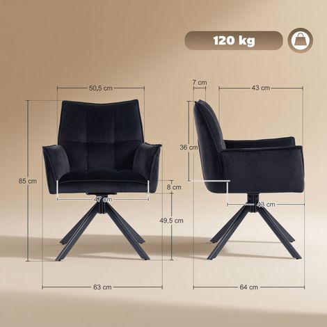 Pack de 2 Sillas de Comedor Giratorias con Reposabrazos Respaldo Acolchado Tapizado en Terciopelo Patas de Acero Negro (1/5)