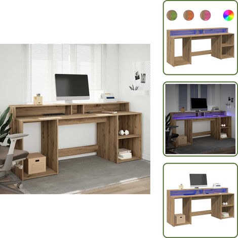 The Living Store Scrivania con LED Rovere Artigianale 200x55x91 cm in Truciolato - Scrivania in truciolato
