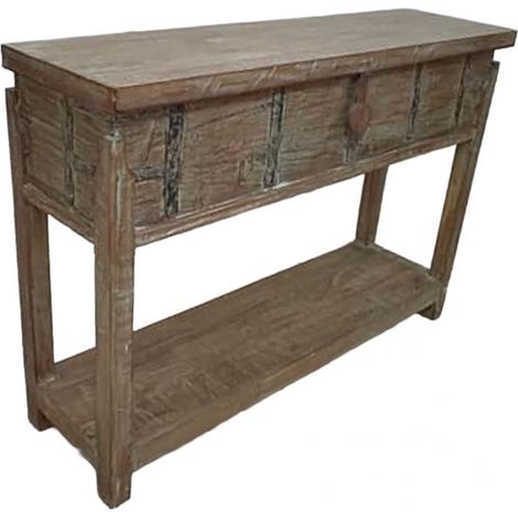 Recibidor de madera acabado artesanal marrón 144x39x93h cm