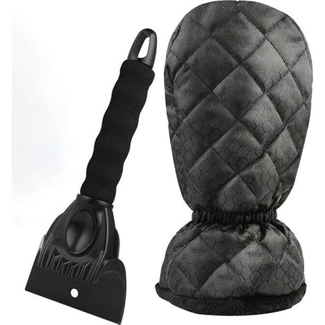 Grattoir à Glace avec Gant, Raclette à Neige avec Doublure en Polaire Chaud, Neige Grattoir Elastique Enserré Raclette Pare Brise pour la Glace, la Neige(Noir) (1/5)
