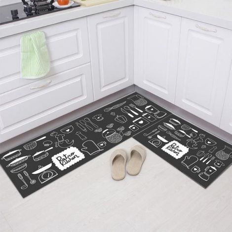 Lot de 2 Tapis de Cuisine,Tapis de Support Antidérapant,Tapis de Bain Paillasson- Noir - 5080 cm et 50160 cm (1/4)