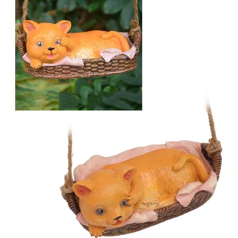 Dekorative Schaukel, hängende Balkondekoration, handgefertigt, gelbe Katze (1/5)