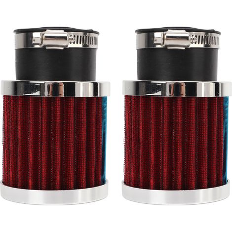 Filtre à air moto haute performance, lot de 2, fixation par collier, forme conique ronde, pour carburateur 28-48 mm, rouge, protège le moteur. (1/5)