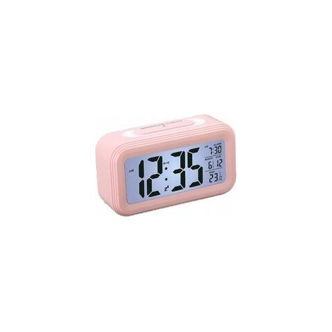 Réveil numérique multifonction LED avec calendrier perpétuel et température, rose – (1/4)