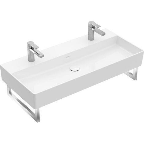 Memento 2.0, Lavabos muraux, 1000 x 470 mm, Rectangulaire, pour deux robinetteries monotrou , trou s de robinetterie percés,avec trop-plein, TitanCeram