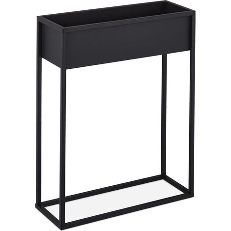 Porte-pot de fleurs surélevé design sobre intérieur 70 x 25 x 25 cm en fer noir (1/4)