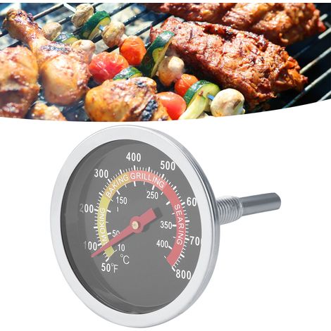 Thermomètre à barbecue en acier inoxydable, plage de 50 à 800°F, pour cuisson au grill (1/5)