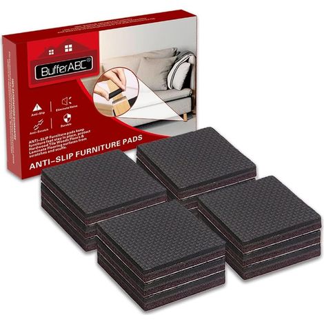 Patin Antiderapant Tampon Caoutchouc Meuble, 12pcs 50mm Patins Antidérapants Adhesif Sol pour la Fixation en Place des Mobiliers, pour Protéger Votre Plancher (Carré) (1/5)