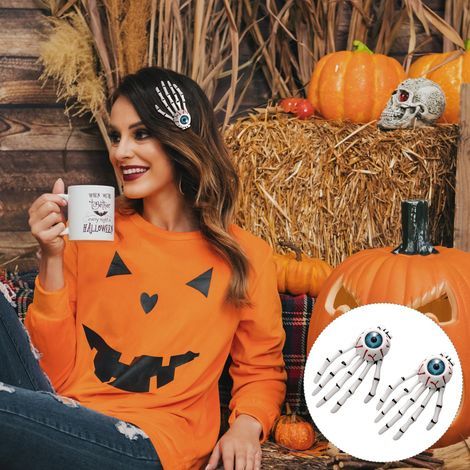 Set mit 5 Halloween-Haarspangen in Form von Auge, Totenkopf und Knochen Haarspange mit blutigem Auge, Zombie-Totenkopf-Haarspange, Haargummi in Augenform (1/5)