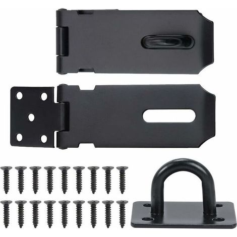 2Pcs Moraillon Loquet De Porte En Acier Inoxydable Avec Agrafes Vis Cadenas Fermoir De Porte De Sécurité Moraillon Pour Porte Placard Fenêtre Tiroir 105Mm Noir (1/5)