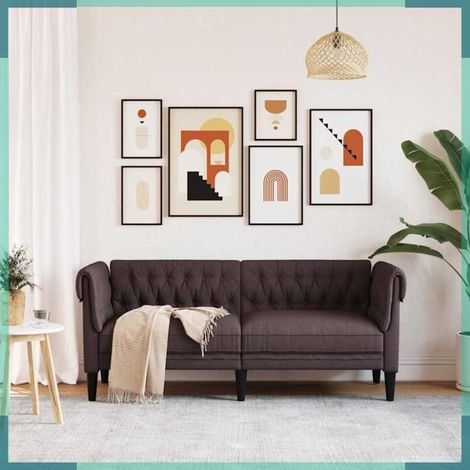 372550 Canapé Chesterfield 2 places marron foncé tissu (1/5)