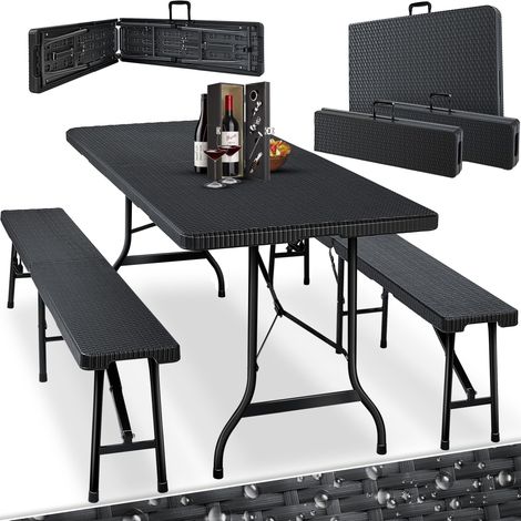 KESSER® Ensemble brasserie 3 pièces en plastique, pliable - rotin, noir (1/5)