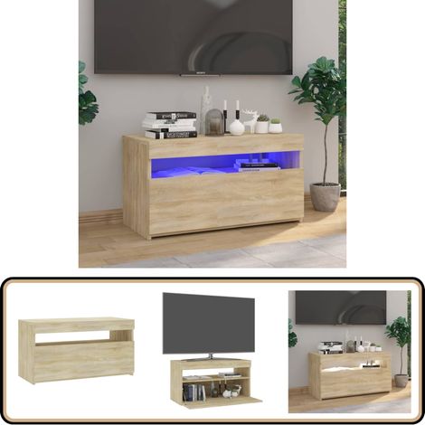 Meuble TV avec lumières LED Chêne sonoma 75x35x40 cm - Meuble Tv - Meuble Téléviseur - Télévision Murale - Support Tv - Unité Tv